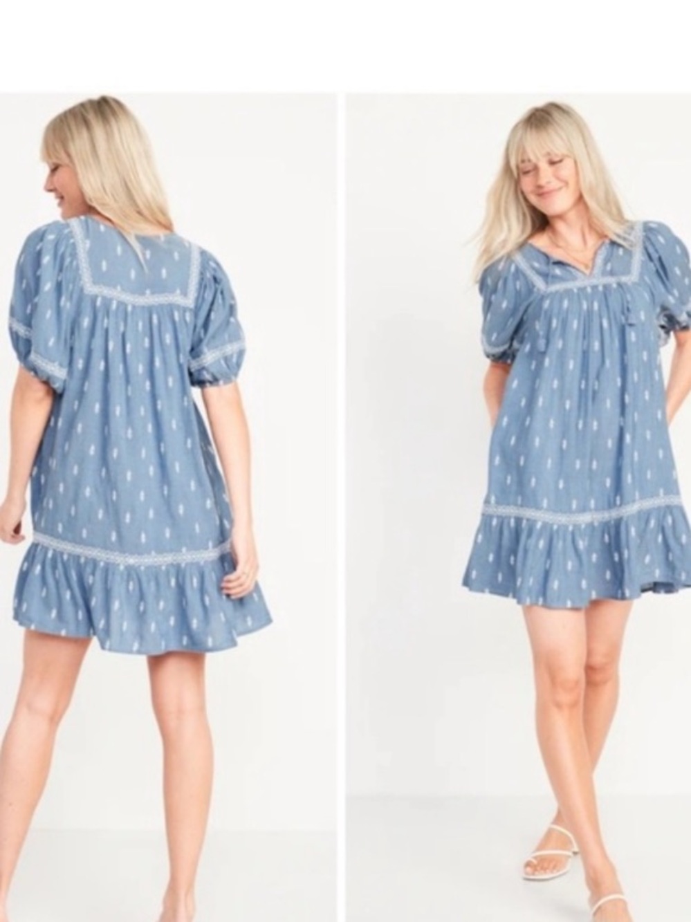 Old Navy Light Blue Embroidered Cottage Core Dress - Picture 7 of 7
